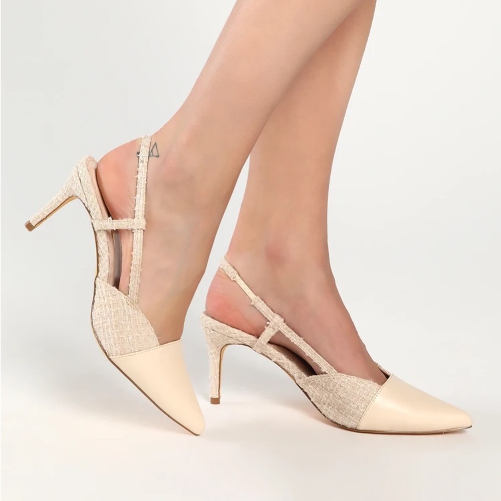 Steviee Ivory Pointed-Toe Slingback Pumps